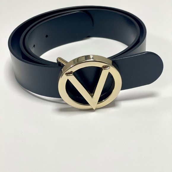 Valentino Giusy V-Logo Black Gold Leather Belt (Size M) - Picture 8 of 8